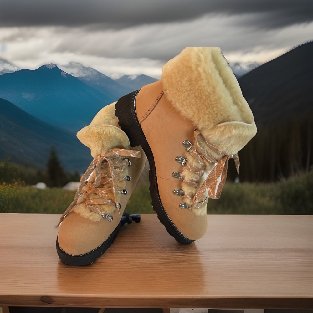 NEW WOMENS 8 J CREW NORDIC WINTER BOOTS IN LEATHER W SHEARLING BRONZED CLAY READ